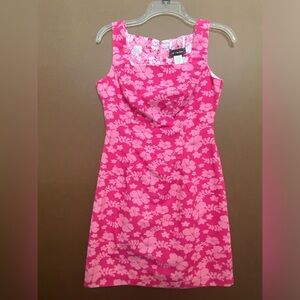 Jodi Kristopher Hawaiian Flower Print Floral Reversible Girls Dress Pink Vintage